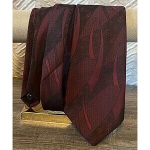 Mezzano Original Polyester  Abstract Geometric Burgundy Tie made in USA